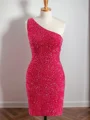 Sheath One-Shoulder Sequin Short/Mini Velvet Sequins Dress