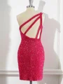 Sheath One-Shoulder Sequin Short/Mini Velvet Sequins Dress