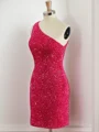 Sheath One-Shoulder Sequin Short/Mini Velvet Sequins Dress