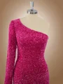 Sheath Long Sleeves Velvet Sequins One-Shoulder Short/Mini Dress