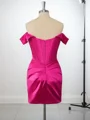Sheath Silk Like Satin Off-the-Shoulder Pleated Corset Short/Mini Dress