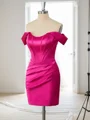 Sheath Silk Like Satin Off-the-Shoulder Pleated Corset Short/Mini Dress