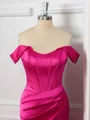 Sheath Silk Like Satin Off-the-Shoulder Pleated Corset Short/Mini Dress