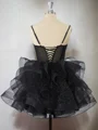 A-line Satin Spaghetti Straps Cascading Ruffles Corset Short/Mini Dress