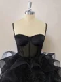 A-line Satin Spaghetti Straps Cascading Ruffles Corset Short/Mini Dress