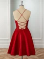 A-line Satin Red Spaghetti Straps Appliques Lace Corset Short/Mini Dress