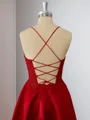 A-line Satin Red Spaghetti Straps Appliques Lace Corset Short/Mini Dress