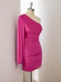 Sheath Long Sleeves Jersey One-Shoulder Pleated Short/Mini Dress