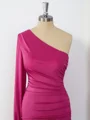 Sheath Long Sleeves Jersey One-Shoulder Pleated Short/Mini Dress