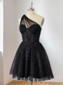A-line Tulle One-Shoulder Sequin Corset Short/Mini Dress
