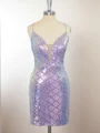 Sheath Spaghetti Straps Sequin Short/Mini Dress