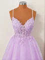 A-line Tulle V-neck Appliques Lace Corset Short/Mini Dress
