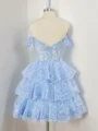 Ball-Gown Tulle Off-the-Shoulder Appliques Lace Corset Short/Mini Dress
