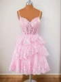 Ball-Gown Tulle V-neck Appliques Lace Corset Short/Mini Dress