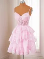 Ball-Gown Tulle V-neck Appliques Lace Corset Short/Mini Dress
