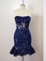 Sheath Silk Like Satin Strapless Sequin Corset Short/Mini Dress