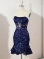 Sheath Silk Like Satin Strapless Sequin Corset Short/Mini Dress