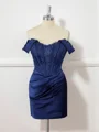 Sheath Silk Like Satin Off-the-Shoulder Appliques Lace Corset Short/Mini Dress