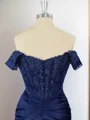 Sheath Silk Like Satin Off-the-Shoulder Appliques Lace Corset Short/Mini Dress