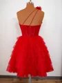Ball-Gown Tulle One-Shoulder Appliques Lace Corset Short/Mini Dress