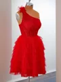 Ball-Gown Tulle One-Shoulder Appliques Lace Corset Short/Mini Dress