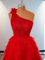 Ball-Gown Tulle One-Shoulder Appliques Lace Corset Short/Mini Dress