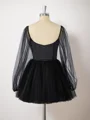 A-line Long Sleeves Tulle Sweetheart Bow Corset Short/Mini Dress