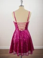 A-line Sequins Spaghetti Straps Pleated Short/Mini Dress