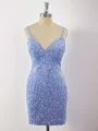 Sheath Velvet Sequins Spaghetti Straps Short/Mini Dress