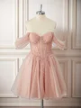 A-line Off-the-Shoulder Sequin Corset Short/Mini Dress