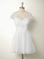 A-line Short Sleeves Chiffon Illusion Appliques Lace Short/Mini Dress