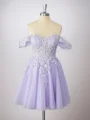 A-line Tulle Off-the-Shoulder Appliques Lace Corset Short/Mini Dress