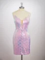 Sheath Spaghetti Straps Sequin Short/Mini Dress