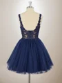 A-line Tulle V-neck Appliques Lace Short/Mini Dress
