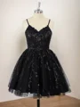 Ball-Gown Tulle V-neck Appliques Lace Short/Mini Dress