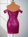 Sheath Sequins Off-the-Shoulder Pleated Corset Convertible Short/Mini Dress