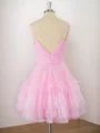 A-line Tulle V-neck Cascading Ruffles Short/Mini Dress