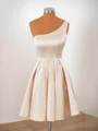 A-line Satin One-Shoulder Short/Mini Dress