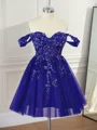 Ball-Gown Tulle Off-the-Shoulder Appliques Lace Corset Short/Mini Dress