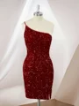 Sheath Velvet Sequins One-Shoulder Short/Mini Dress