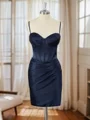 Sheath Silk Like Satin Spaghetti Straps Pleated Corset Short/Mini Dress