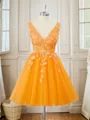 Ball-Gown Tulle V-neck Appliques Lace Short/Mini Dress