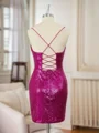 Sheath Sequins Spaghetti Straps Pleated Corset Short/Mini Dress