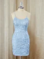 Sheath Lace Spaghetti Straps Appliques Lace Short/Mini Dress