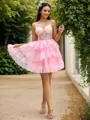 Ball-Gown V-neck Appliques Lace Short/Mini Tulle Corset Dress