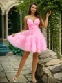 A-line V-neck Cascading Ruffles Short/Mini Tulle Dress