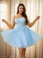 A-line Strapless Appliques Lace Short/Mini Tulle Corset Dress