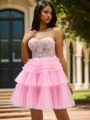 Ball-Gown Sweetheart Appliques Lace Short/Mini Tulle Corset Dress