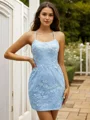 Sheath Spaghetti Straps Appliques Lace Short/Mini Lace Dress