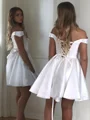 A-Line/Princess Off-the-Shoulder Short/Mini Satin Homecoming Dresses With Ruffles